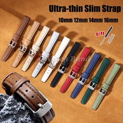 Real Animal Leather + Silicone Watch Strap Ultra-thin Wristbelt 10mm 12mm 14mm 16mm Slim Watch Band for Women Lolarose with Tool