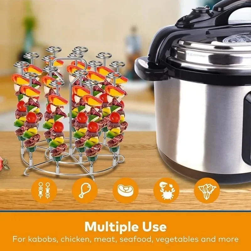 6Qt/8Qt Air Fryer Skewer Stand Vertical Multi-pin Stainless Steel BBQ Holder Air Fryer Accessories for Grilling Kitchen Kabobs