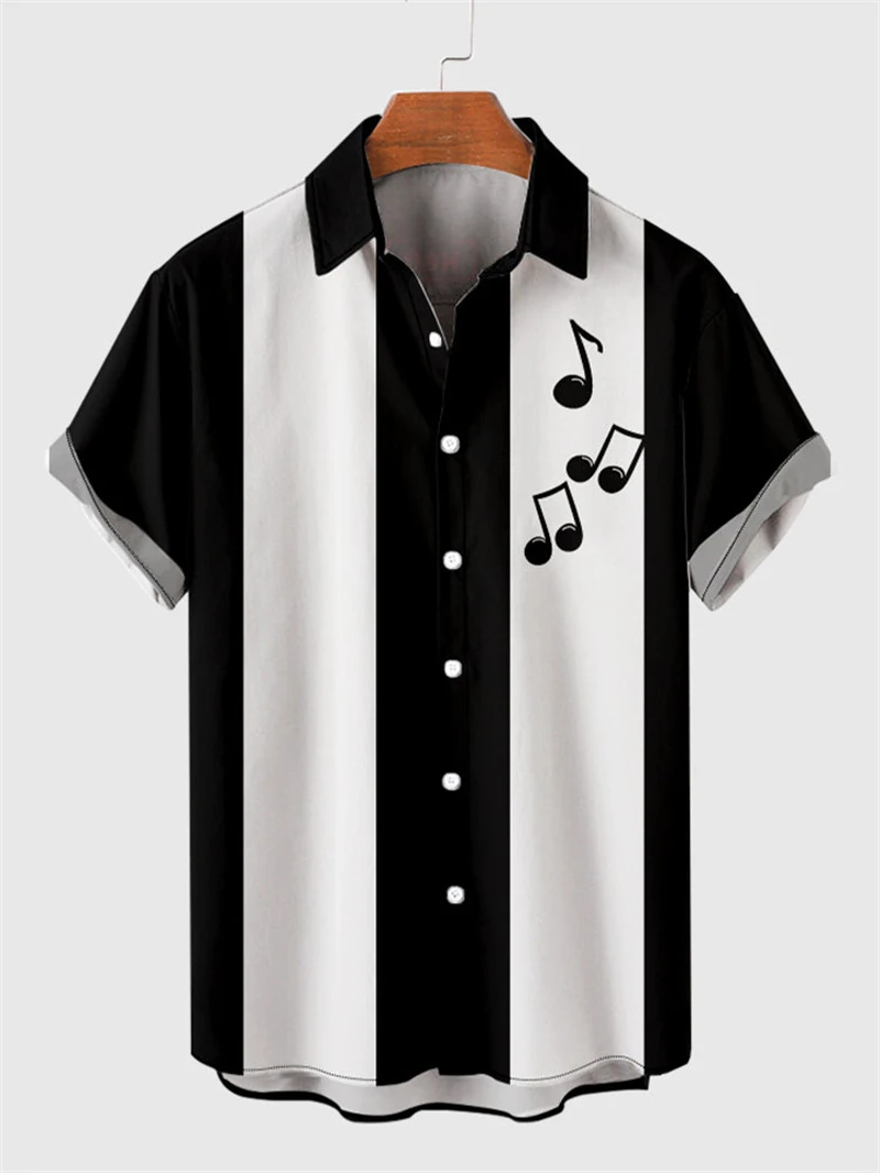 Art Music Notes 3d Printed Shirt Men Clothes Summer Fashion Hawaiian Lapel Button Shirts Harajuku Street Striped Design Blouse