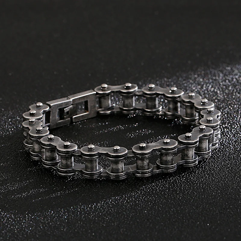 Fongten 22cm Bracelet For Men Stainless Steel Bicycle Motorcycle Chain Men Bangle Bracelets Rotre Black Color Hip Hop Jewelry