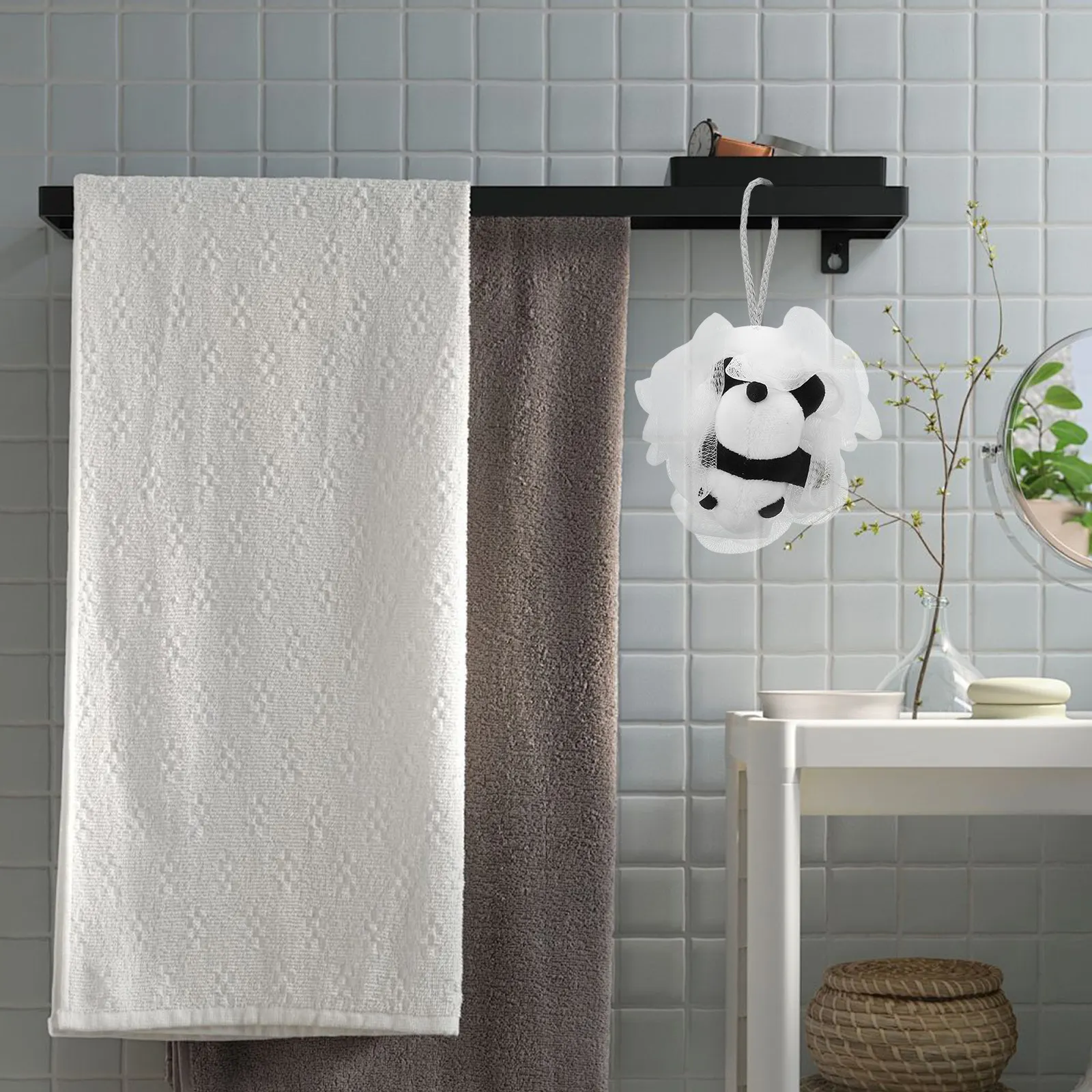 Adorable Panda Design Bath Ball for Soft Body Scrubber Gentle Foam Producing Shower Wash Cloth Loofah