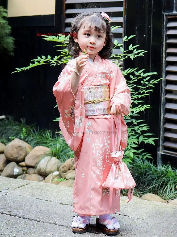 

2024 children japanese kimono robe national flower print dress traditional yukata haori girl photography dress vintage kimono