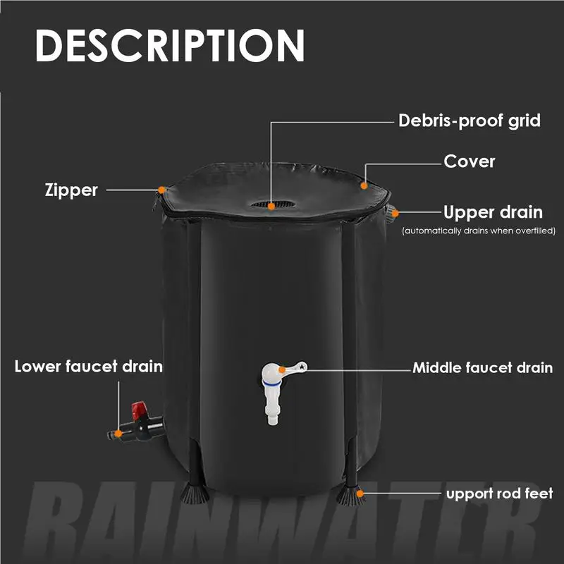 200L Rain Barrel Rain Water Recovery Storage Tank Garden Irrigation Water Bucket Rainwater Collection Container