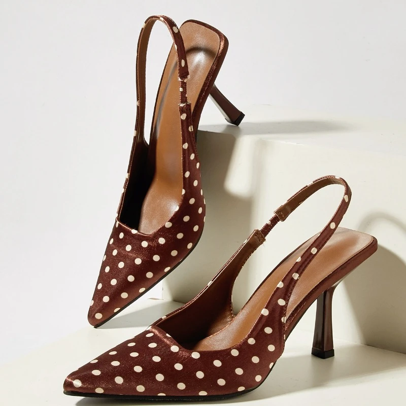 

Роскошные брендовые женские пикантные туфли на каблуке с острым носком в горошек, элегантные банкетные туфли-лодочки, удобные атласные сабо, осенняя женская обувь