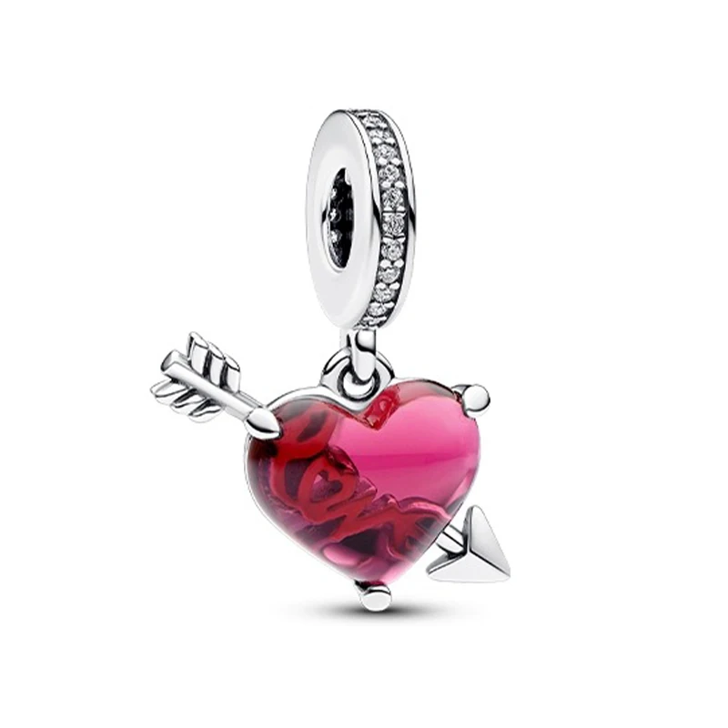 Original Charms 925 Silver Cupid Red Heart-Shaped Charm Beads Fits Pandora Original Bracelet For Women Diy Jewelry Gifts New in