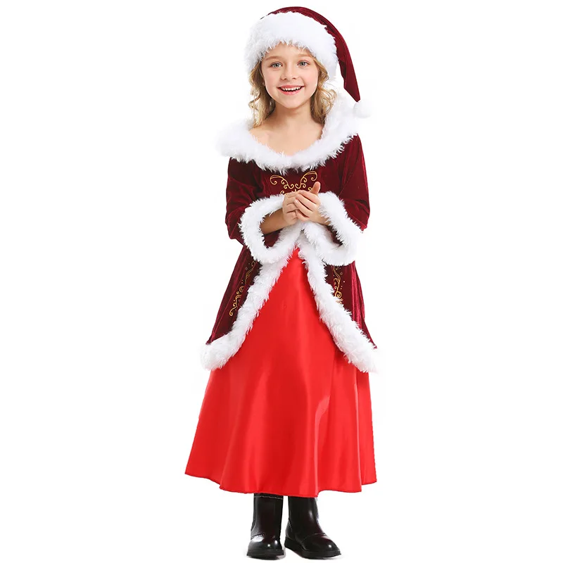 

Children Christmas Christmas Eve dinner party stage performance family wine red dress lovely Christmas girl dress