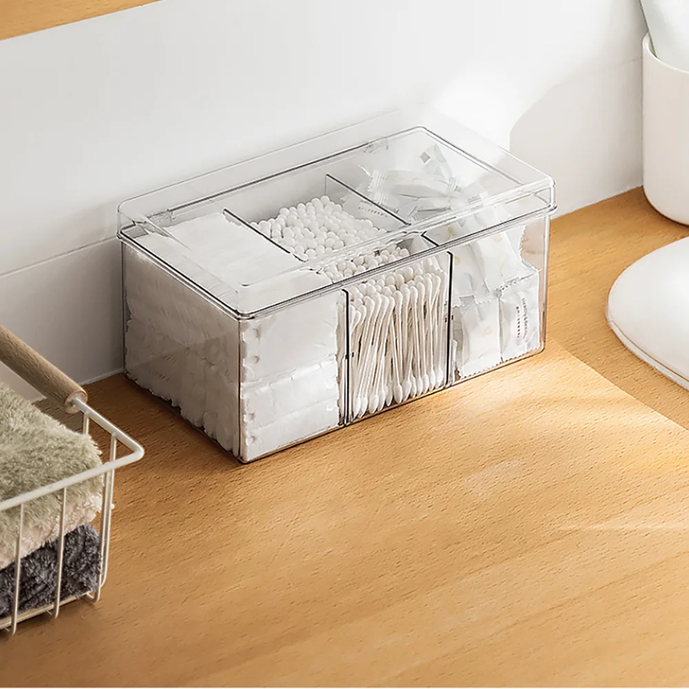 

Cosmetics transparent tape with lid and handle, dust-proof storage box, household masks, medicines, small items organizer