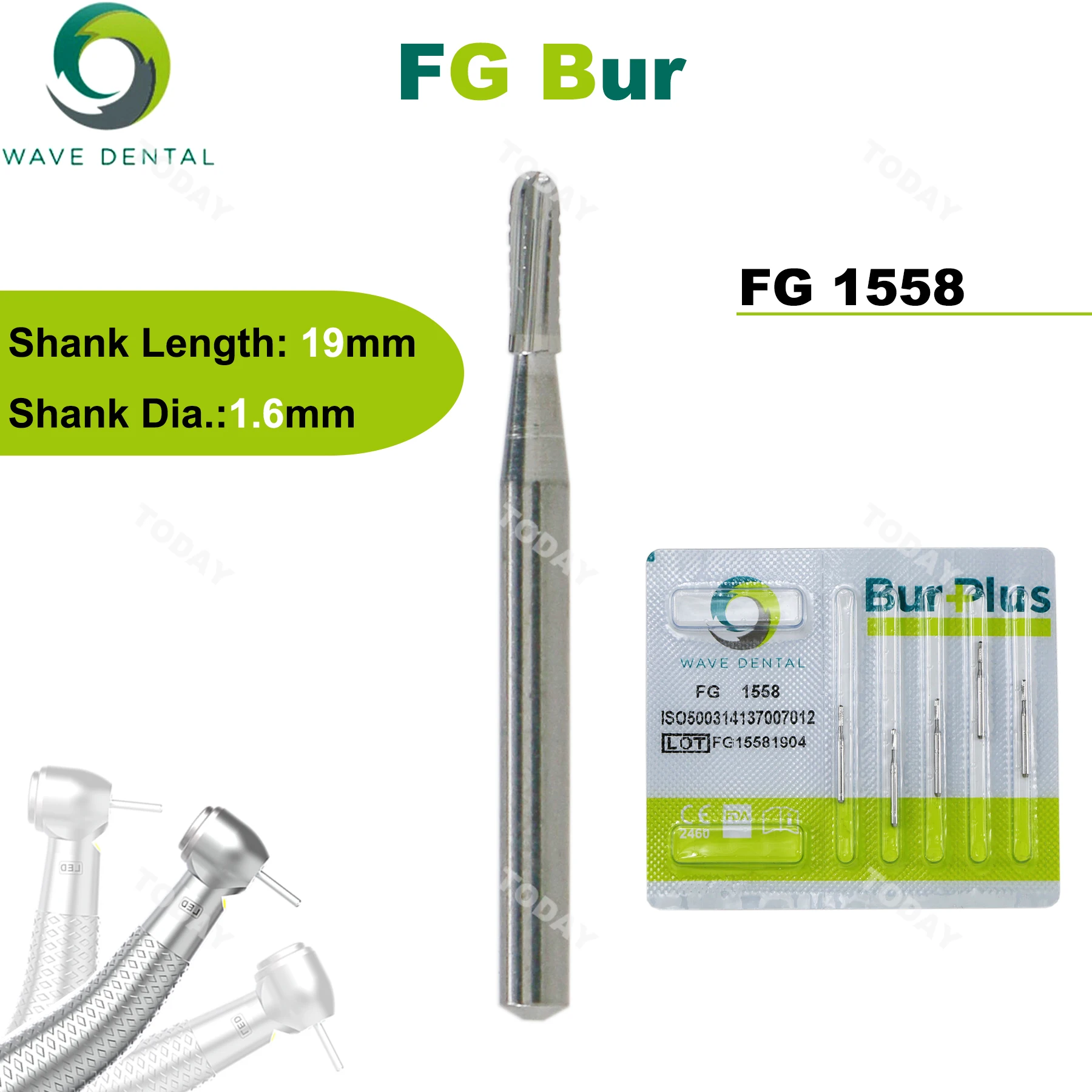 WAVE Dental Burs Tungsten Carbide Burs FG1558 Straight Dome End Head For High Speed Handpiece Dia.1.2mm Dentistry Drill