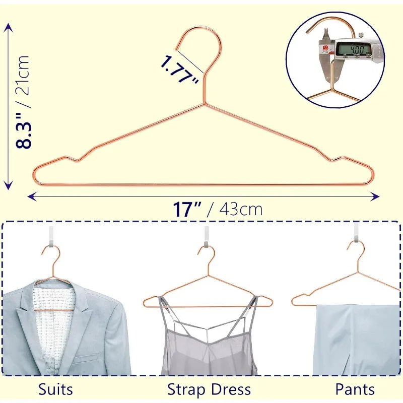 로즈 골드 강력 금속 행어 30 팩, 구리 옷걸이, 헤비 듀티 코트 행거, 표준 세트 행거, 17 인치