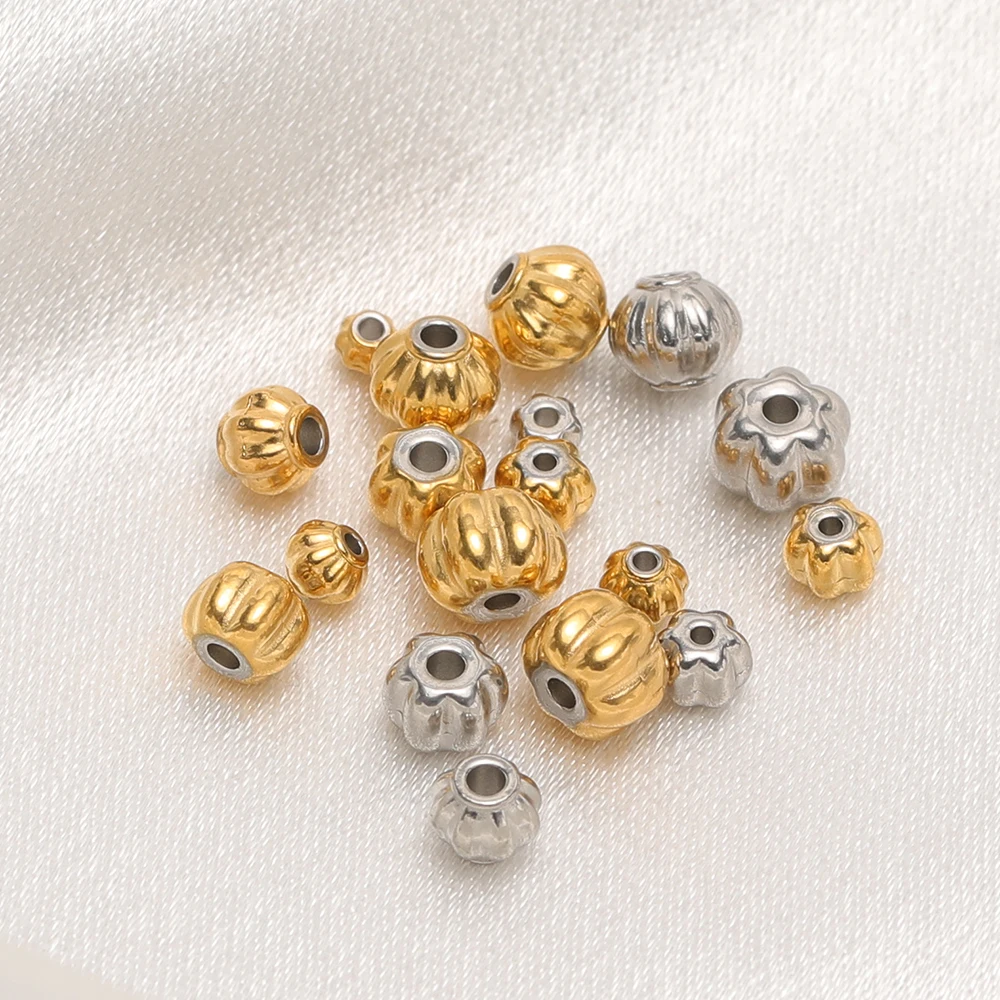 20 Stück Edelstahl-Goldperlen 3mm 4mm 6mm Laternen-Abstandshalter Lose Kürbisperlen für DIY Schmuckherstellung Armband- und Halskettenzubehör – Detail 5