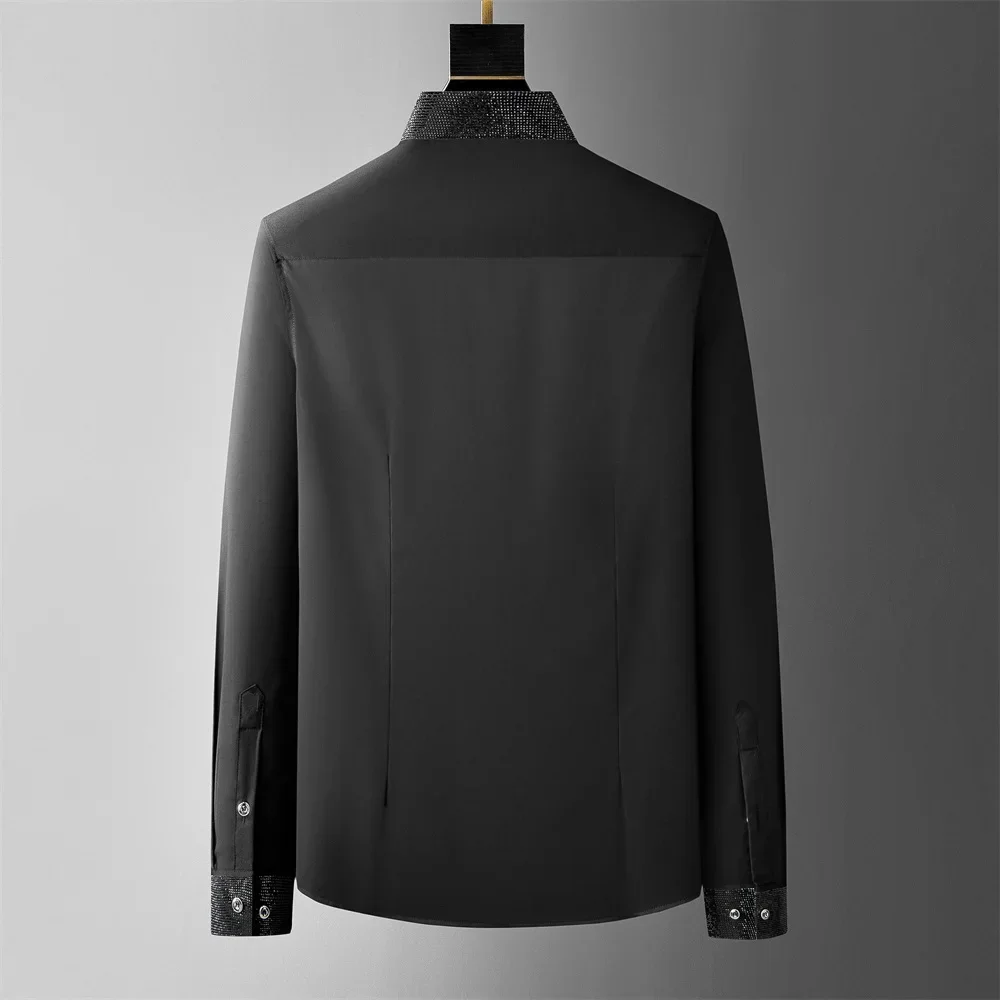 

2024 Spring Luxury Rhinestone Shirts Men Long Sleeve Slim Fit Casual Business Formal Shirt Party Stage Streetwear Tuxedo Blouse