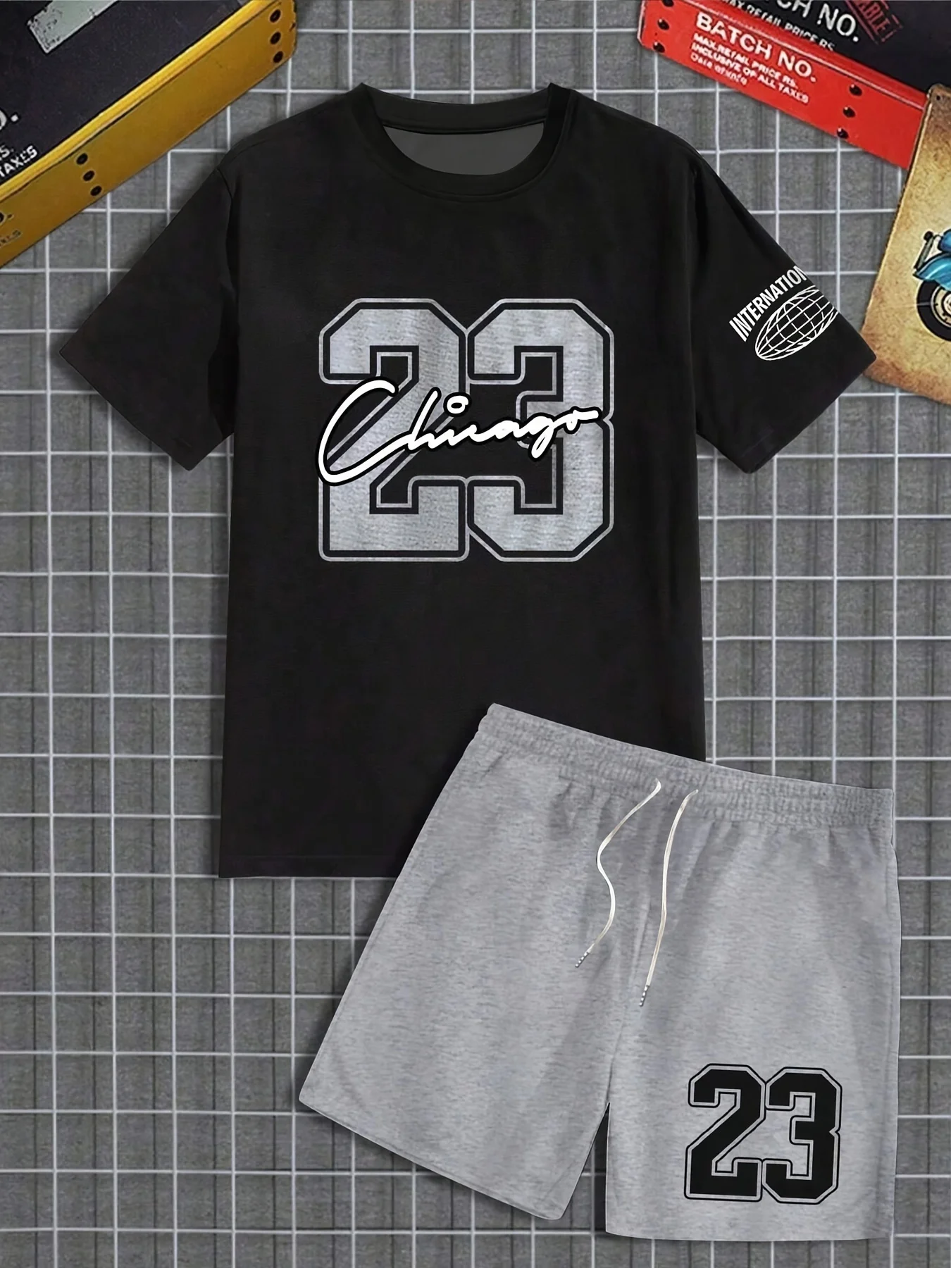 Summer Fashion 2 Piece Men\'s Clothing 23 & Chicago Graphic Print T Shirt and Shorts Set Men\'s Sportswear Plus Size Menswear