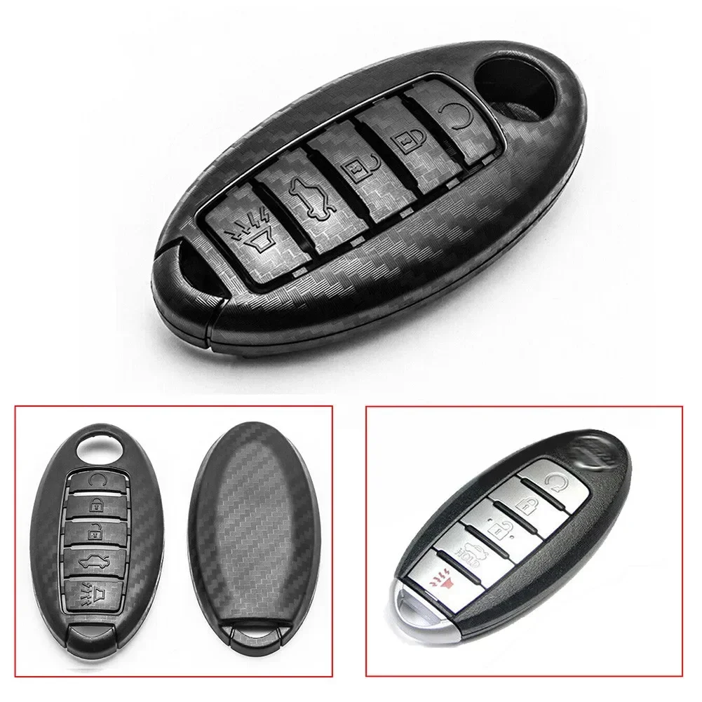 ABS Car Key Case For Nissan Infiniti Matte Black Remote Cover Keys Bag Carbon Fiber Style Key Fob Cover Case Holder