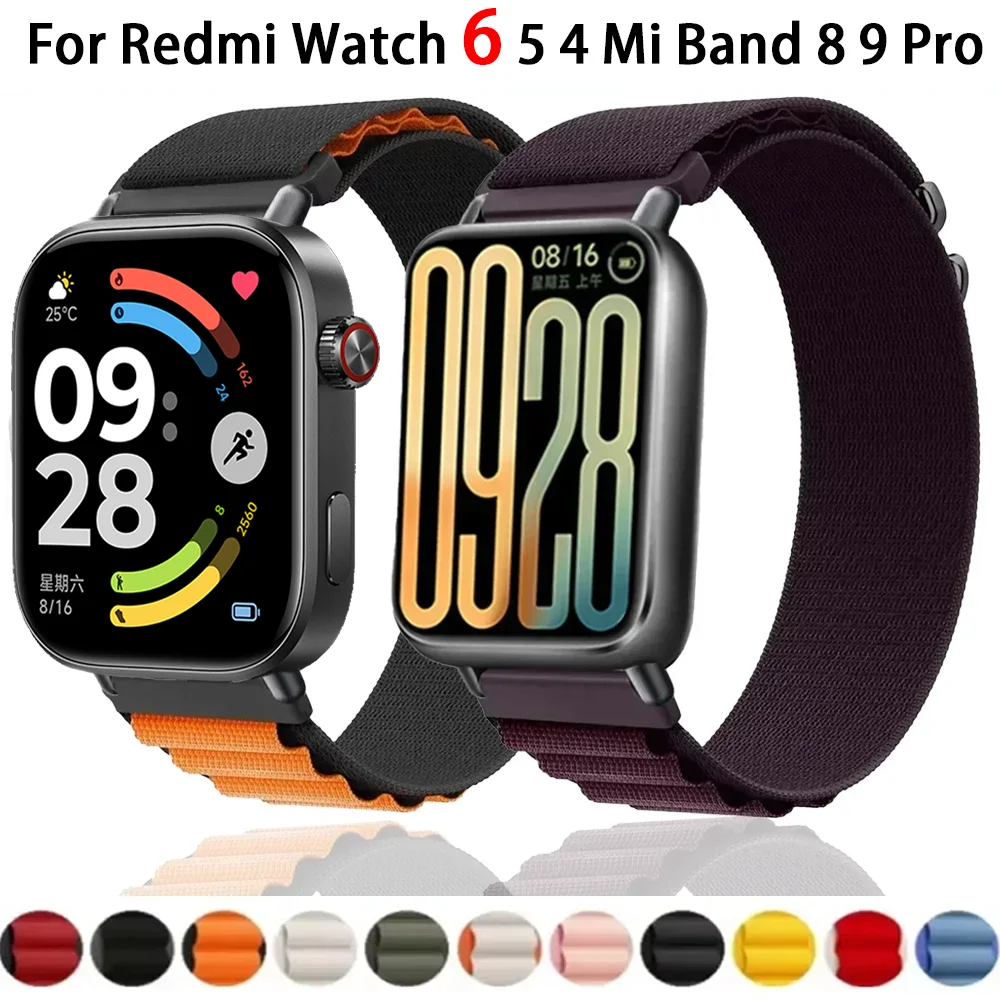 Atmungsaktives Alpin-Nylon-Schlaufenarmband für Xiaomi Mi Band 9 Pro/8 Pro Sportuhr-Armband Redmi Watch 6/5/4 Correa Zubehör