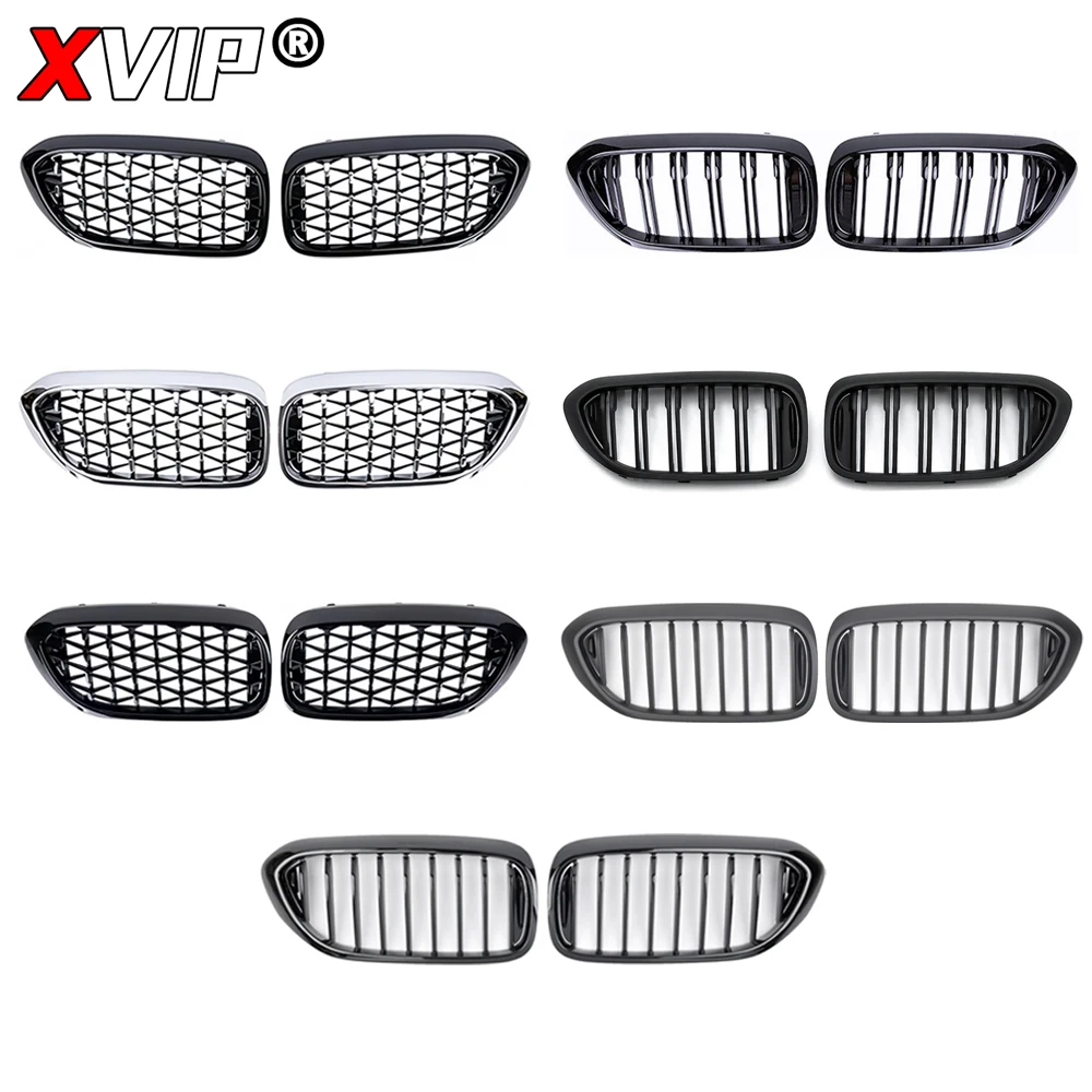 XVIP Glossy Black Front Kidney Grilles For BMW 5-Series G30/G31/G38 530i 540i 550i 2018-2020 Diamonds Style Double Slat Grilles