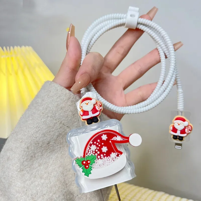 IPhone用シリコン充電器カバー,透明保護スリーブ,かわいい3Dクリスマスギフト,11,12,13,14,15,18 w-20w