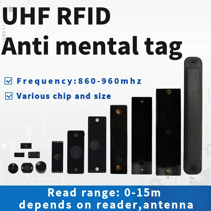 Anti Metal UHF RFID Tag EPC Gen2 Micro Adhesive PCB 7M Long Range High Temp For Metal Tools Warehouse Machine Tracking