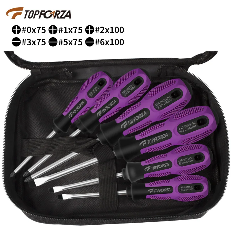 

TOPFORZA screwdriver set rubber handle anti-slip 6-piece, cross-head screwdriver, flat-head screwdriver