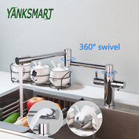 YANKSMART Dual Handles Pot Filler Chrome Swivel Kitchen Basin Sink Washbasin Vessel Lengthen Spout Faucet Cold & Hot Water Tap