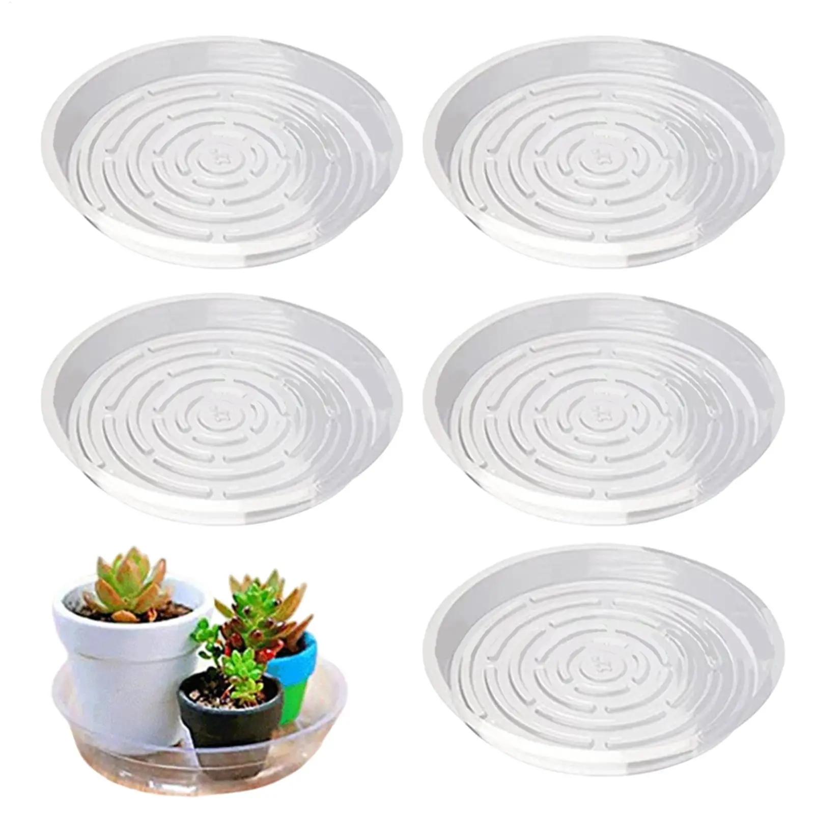 5Pcs Plant Pot Tray Clear round Flower Pot Trays Clear Plastic Plant Saucers Desktop Trash Storage Bases for Home Garden