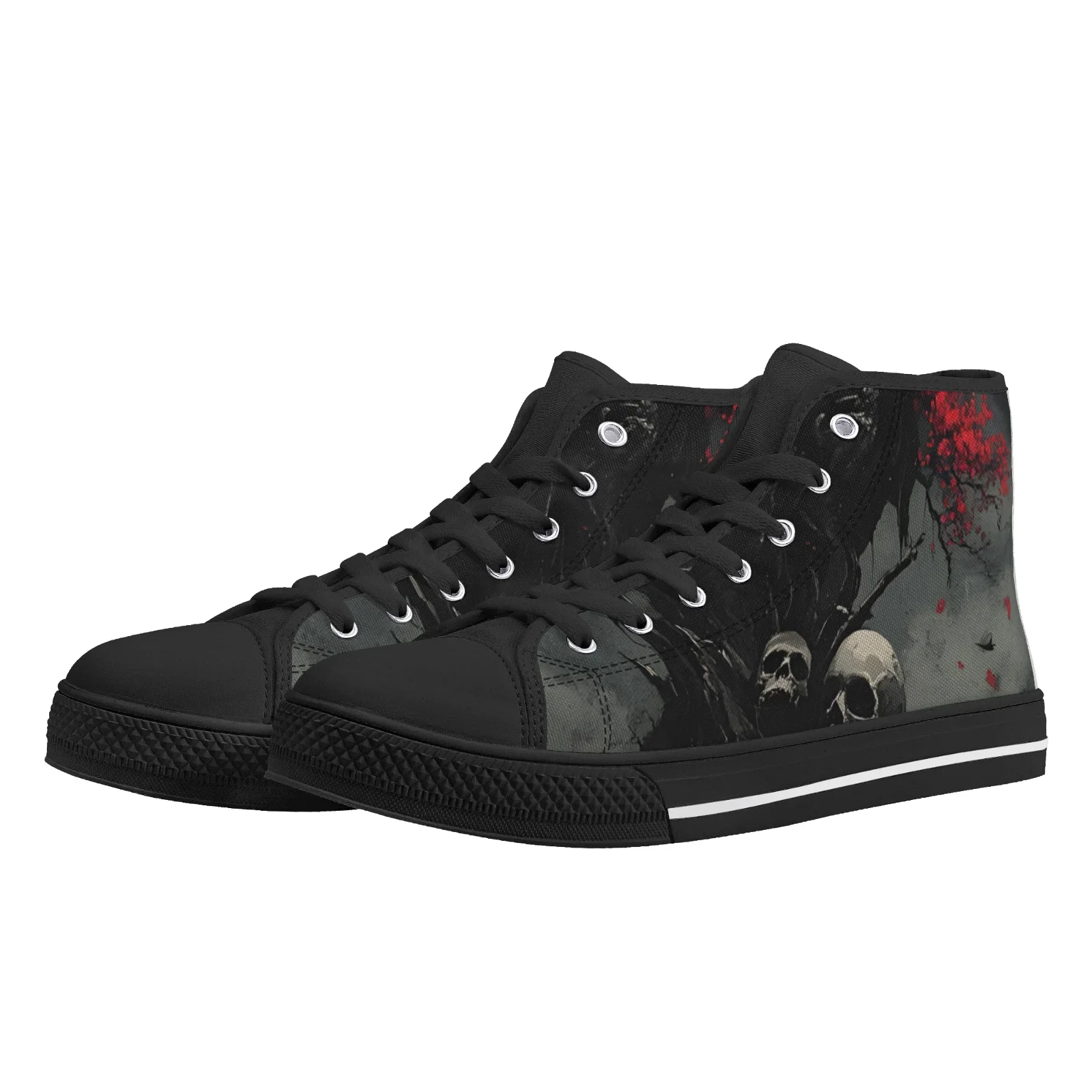 Gothic Skull Print Lace Up Canvas Shoes Custom High Top Sneakers for Men Women - view 3