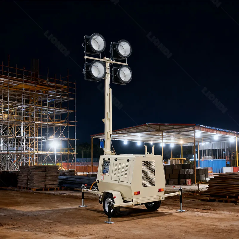 Customized New LED Light 9M Trailer Mobile Light Tower 4*400W LED Light 4*1000W Lighthouse High Performance