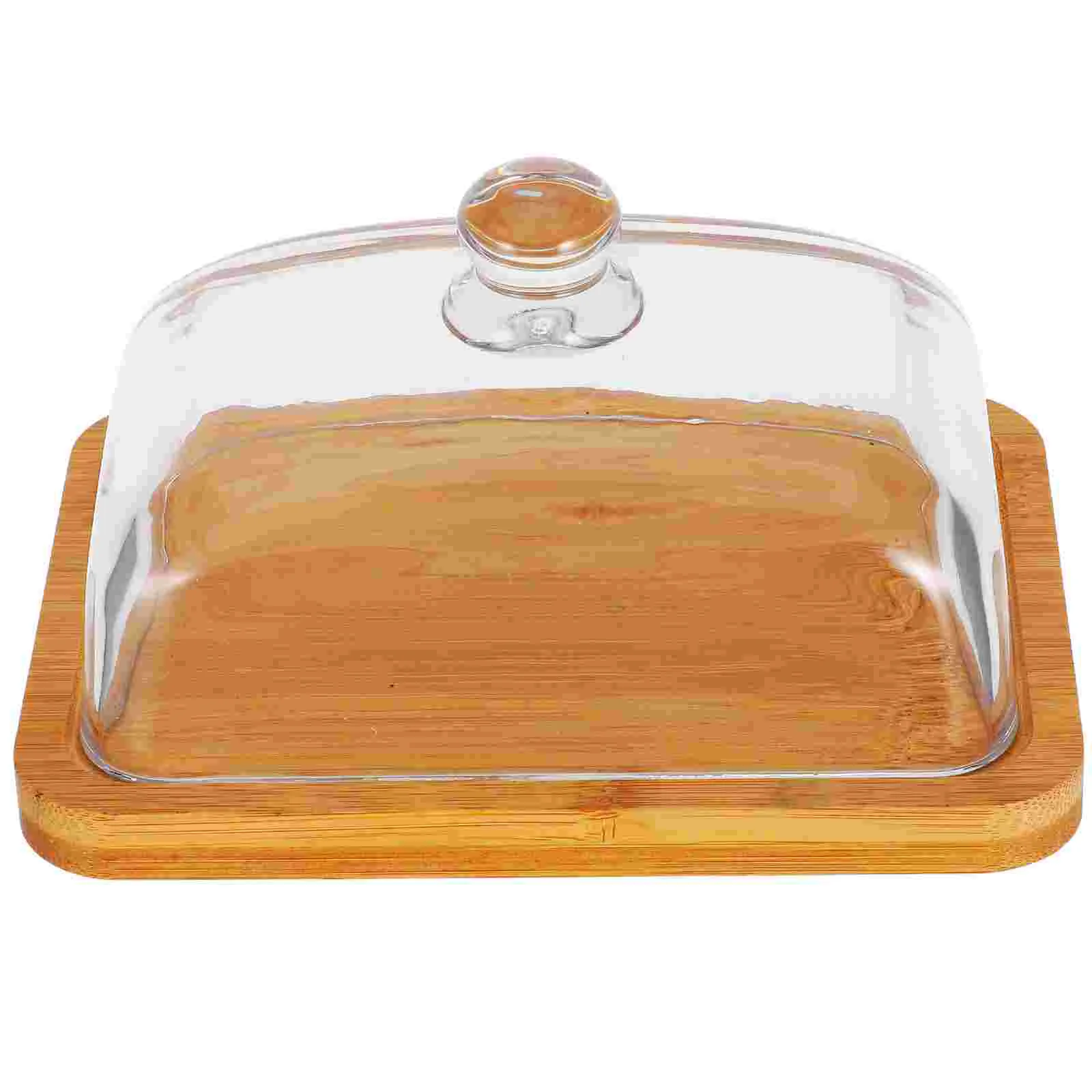 Glass Lid Cheese Plate Dish Serving Dishes with Lids Wooden Cake Stand Dome Rectangular