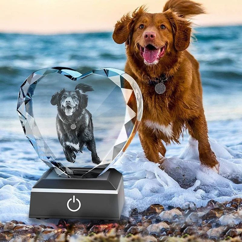 Foto de cristal 3D personalizada, forma de corazón, regalos personalizados para parejas para mujeres, esposa, ella, marido, seres queridos, gatos, perros, mascotas