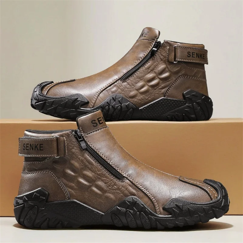 Mens Casual Labor Shoes Fashion Zipper Versatile Men Outdoor Climbing Shoes Non Slip Wear-resistant Sneakers Zapatos Para Hombre