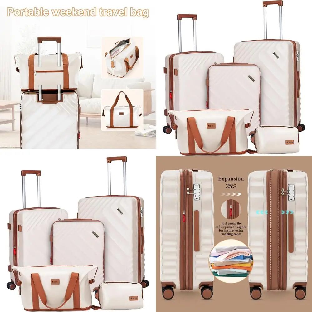 

Expandable 5-Piece Luggage Set: 22 Airline-Approved Carry-On, ABS Hard Shell, Spinner Wheels, TSA Lock - Beige