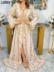 Classic Long Algerian Wedding Party Kaftan Dress Long Sleeve Luxury Gold Appliques Gown Vestidos De Gala Floor-length Customized