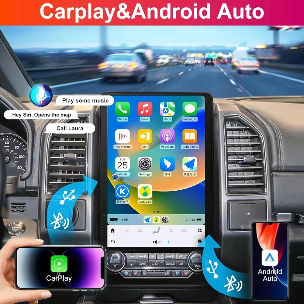 Radio Stereo Mobil Navigasi GPS Layar Tesla 14.4 "untuk Ekspedisi Ford 2018-2022