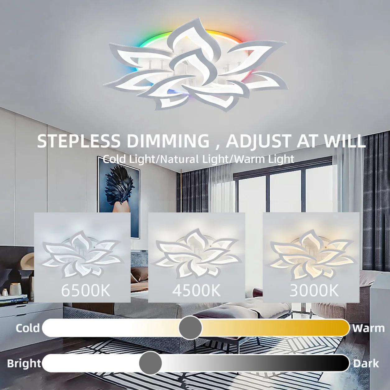 RGB Luxury Ceiling Lights Home Decor Remote Control RGB Dimming Ceiling Lamp Lotus Creative Interior Living Room Chandelier