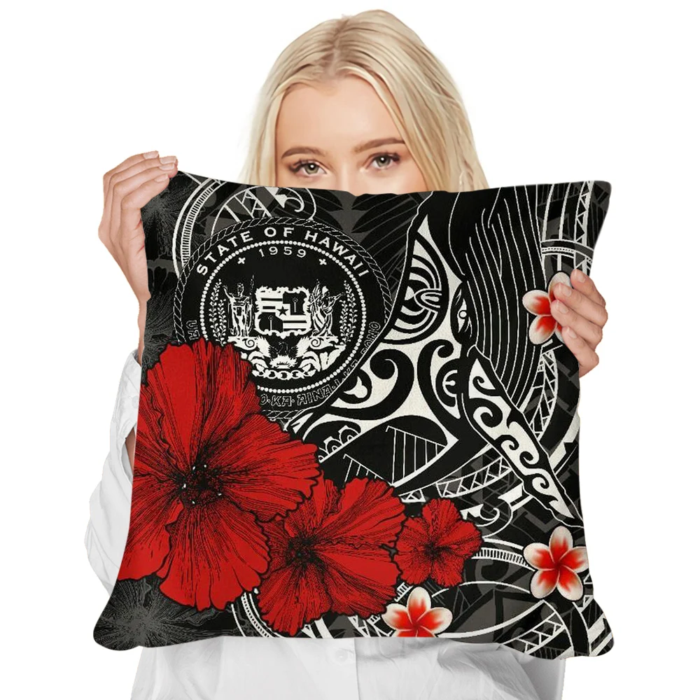 

CLOOCL Polynesian Pillowcase Hawaii Humpback Hibiscus 3D Pattern Cushion Cover for Sofa Car Home Decor Casual Throw Pillowcase