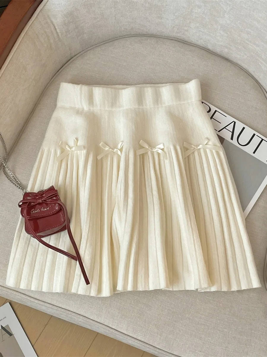 

Женская вязаная плиссированная юбка с завышенной талией, весенняя, А-силуэт, с узлом, из мягкой комфортной ткани