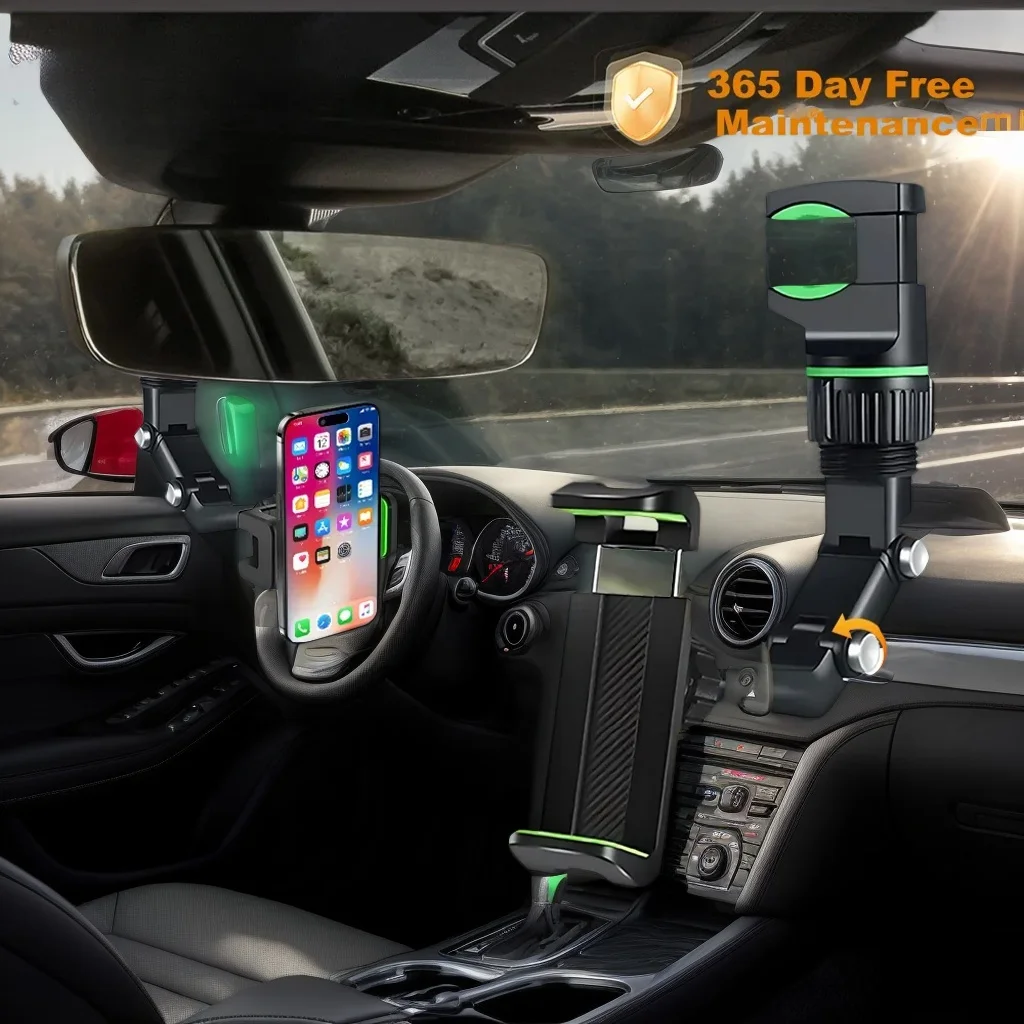 Car Rearview Mirror Phone Holder - 360 Degree Rotating Universal GPS Mount for All Smartphones