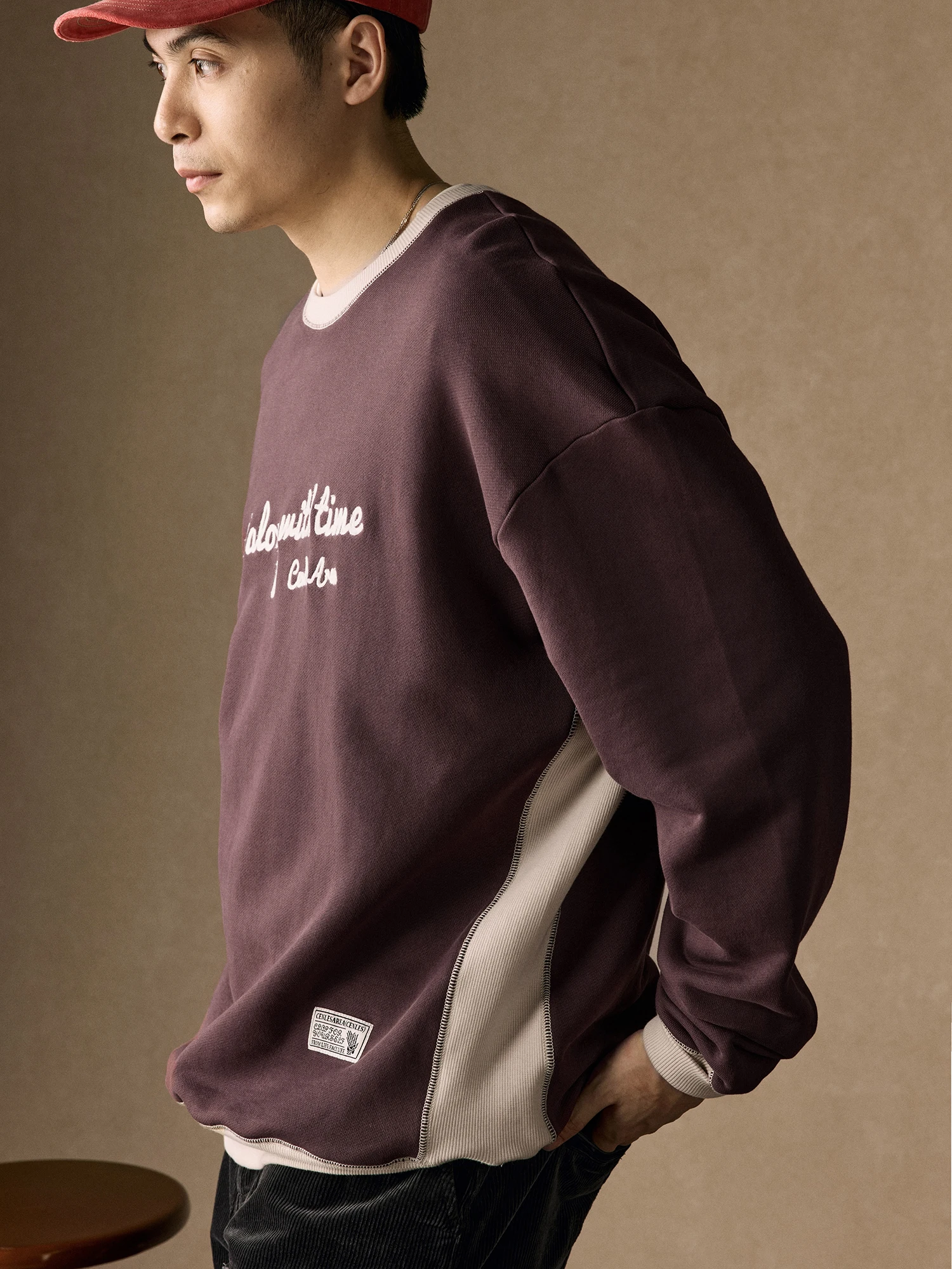 CENLES American Retro Color Block Hoodie Men Loose round Neck Embroidered Casual Autumn Leisure Youth Cotton Thickened Long S...