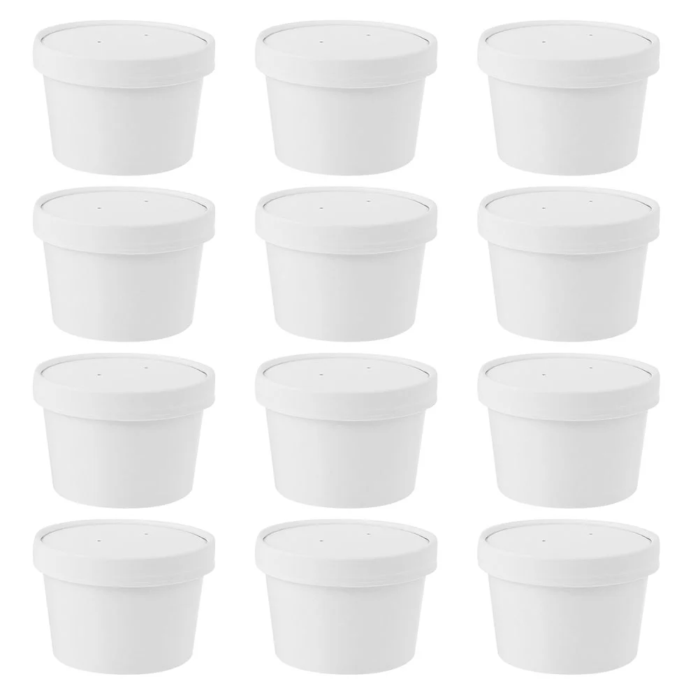 

20 Sets Ice Cream Cups Paper Cold Soup Ball with Cover Dessert Bowl Yogurt Storage Bowls