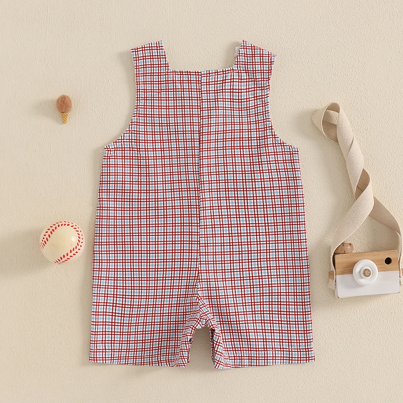 Infant Toddler Unisex Sleeveless Round Neck Baseball Print Romper Jumpsuit for Summer Beach Outfit