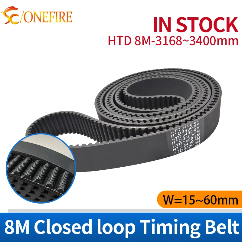 

HTD 8M Rubber Timing belt Length 3168/3200/3256/3280/3360/3400mm Width 15~60mm HTD8M Closed loop beltS