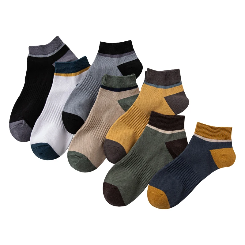 

10 Pairs Men Socks Spring Summer Patchwork Color Cotton Men's Short Tube Socks Sports Casual Shallow Mouth Socks Ankle Socks