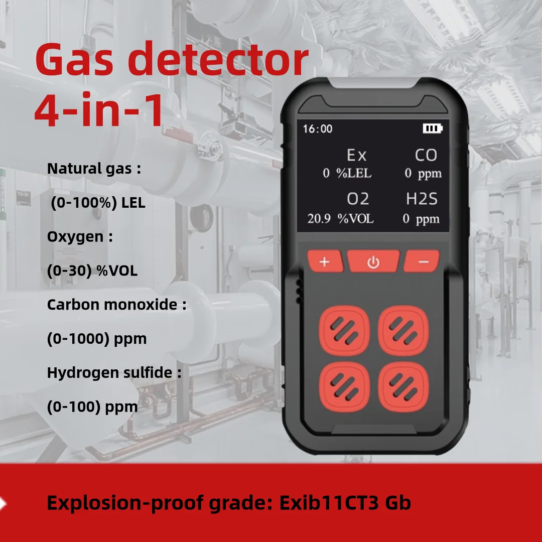 휴대용 가스 누출 감지기, 가연성 가스 분석기, 일산화탄소 경보, 대기질 모니터, 천연 가스 O2 CO H2S, MS02, 4 in 1