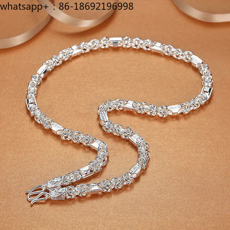 Men's  Necklace 999 Sterling Domineering Coarse Keel Chain Double Faucet  Chain Foot Single Chain