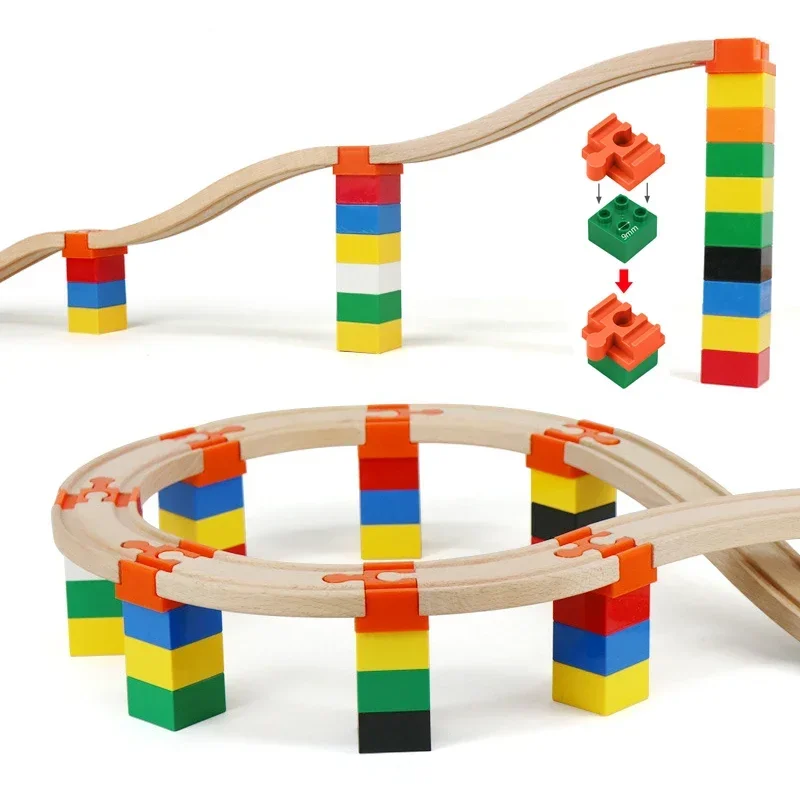 Conectores universales de madera para vías de tren, accesorios, adaptadores de conexión de bloques de gran tamaño, compatibles con vías de tren de marca, 10 Uds.