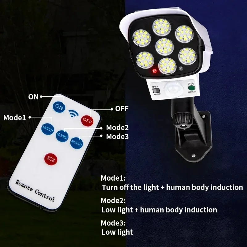 LED Outdoor Motion Sensor Solar Lights FloodLight Waterproof Wireless Dummy Decoy Fake Security Camera For Porch Garden Patio