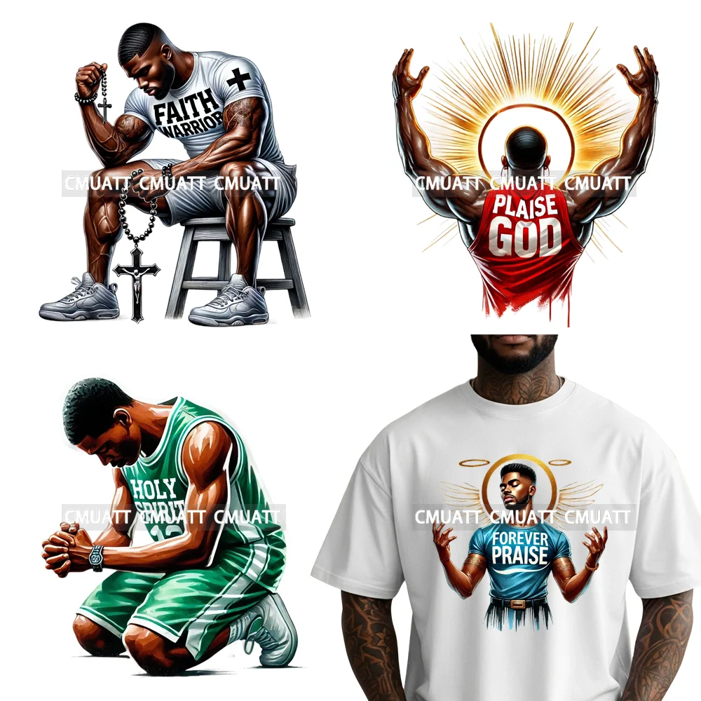 Afro Faith Man Christ Prayer Christian Trust God Sayings Iron on Washable DTF Heat Transfer Stickers Ready to Press for Clothing