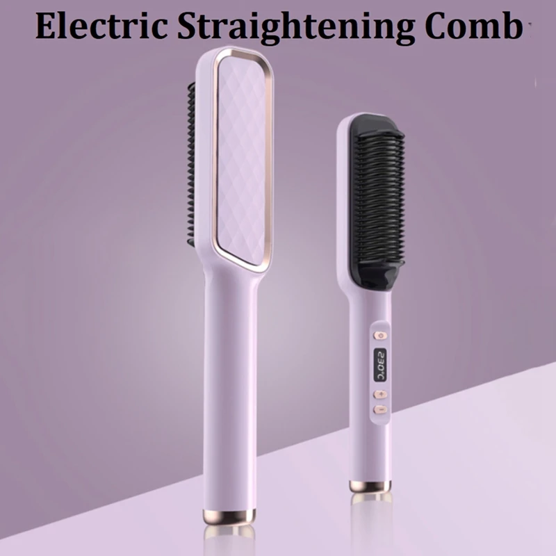 

2-In-1 Electric Straightening Comb Straight Hair Straightener Comb Negative Anti-Scalding Curling Iron Styler UK Plug