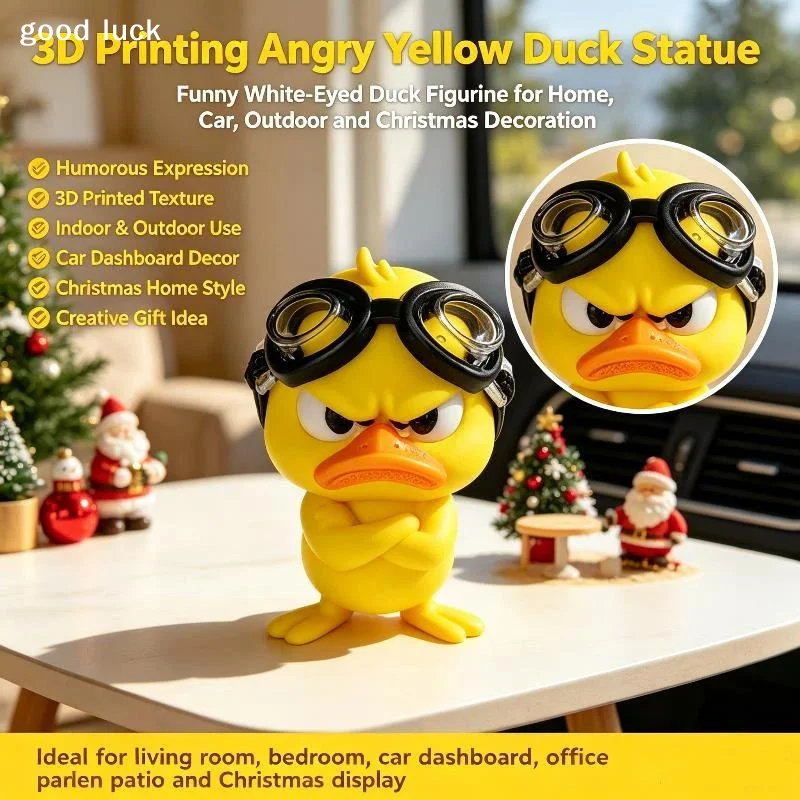 AnswerAngry Yellow Duck Statue White Eyed Funny Duck Humorous Indoor Outdoor Christmas Home And Car Decoration