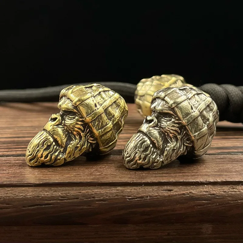 Woolen Hat Gorilla Head Sculpture Brass Knife Beads Animal Orangutan EDC DIY Woven Paracord Lanyard Charms Pendants Accessories