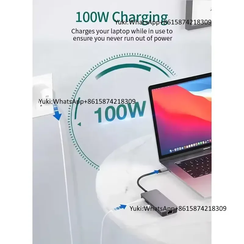 4K HDTV USB Portable Port 8 in 1 USB-C Hub Multi Docking Station Network Type C Hub 4K Gig Abit Ethernet